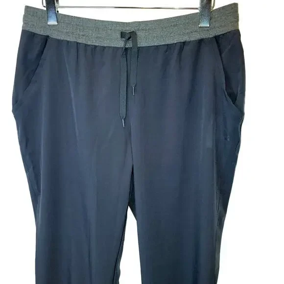 RBX Jogger Workout Pants Womens Large Pull-On Woven Navy Blue‎ Gray Drawstring - Picture 3 of 8
